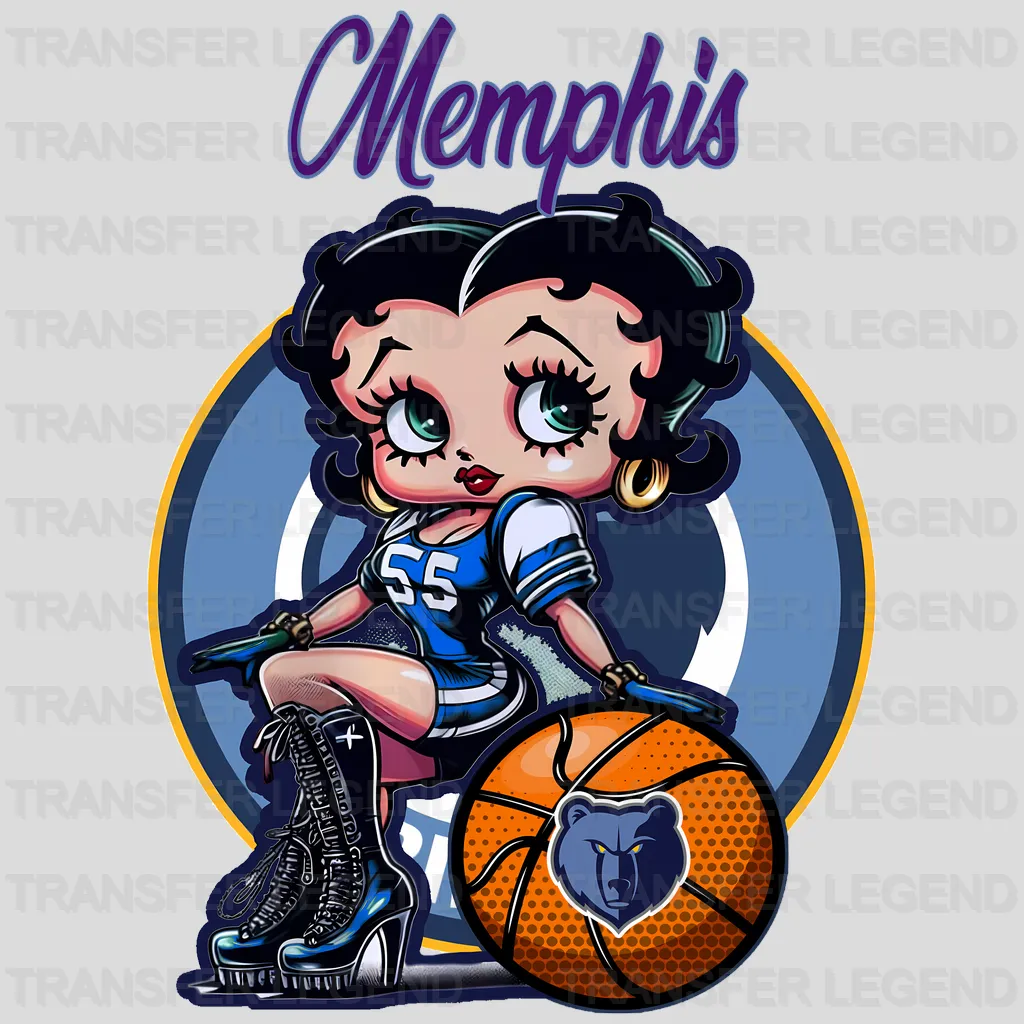 Memphis Grizzlies NBA Cute Cartoon Girl Sitting On V1 - DTF Iron On Transfer