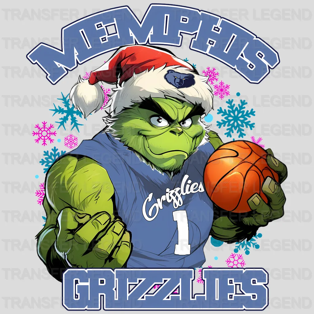 Memphis Grizzlies NBA Grinch Christmas Santa Hat Art - DTF Iron On Transfer