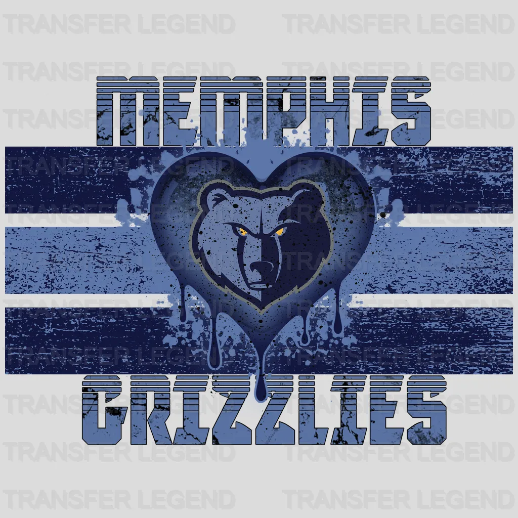 Memphis Grizzlies NBA Distressed Flag Heart Shape - DTF Iron On Transfer