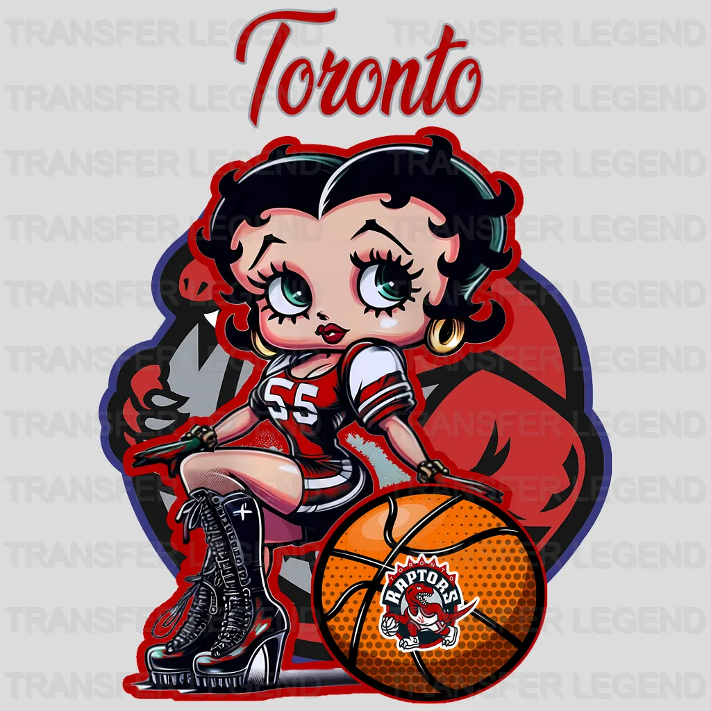 Toronto Raptors NBA Cute Cartoon Girl Sitting On V1 - DTF Iron On Transfer