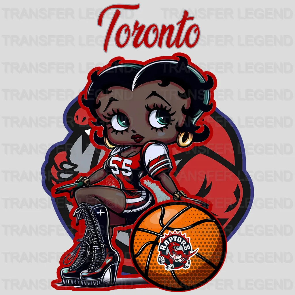 Toronto Raptors NBA Cute Cartoon Girl Sitting On V2 - DTF Iron On Transfer