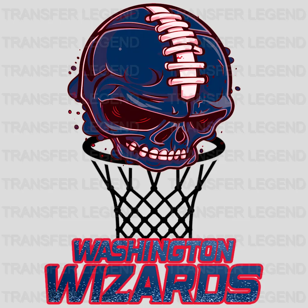 Washington Wizards NBA Blue Skull Biting Rim Art - DTF Iron On Transfer