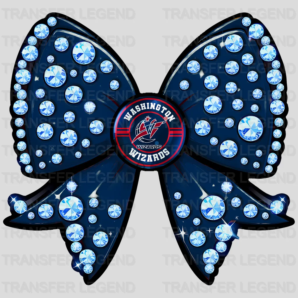 Washington Wizards NBA Glitter Sequin Blue Bow Ribbon - DTF Iron On Transfer