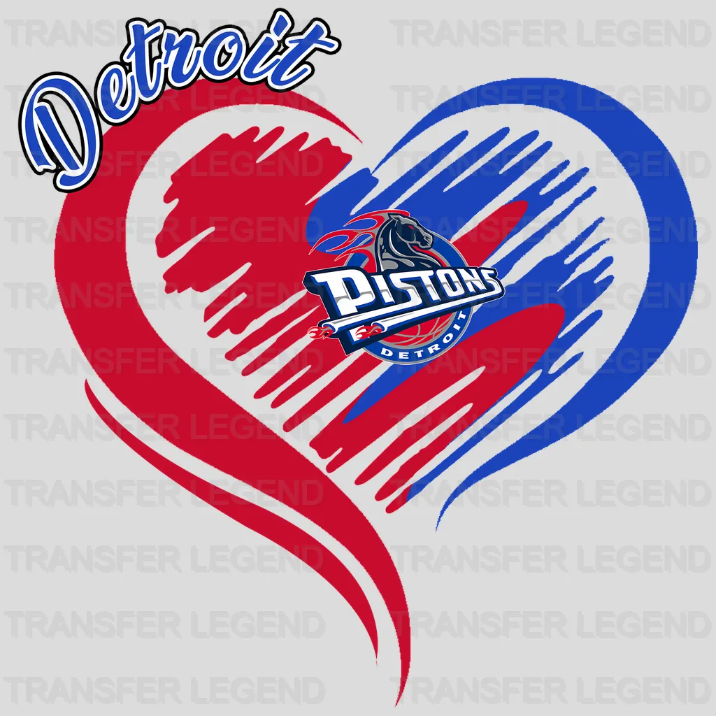 Detroit Pistons NBA Elegant Heart Swirl With Script Text - DTF Iron On Transfer