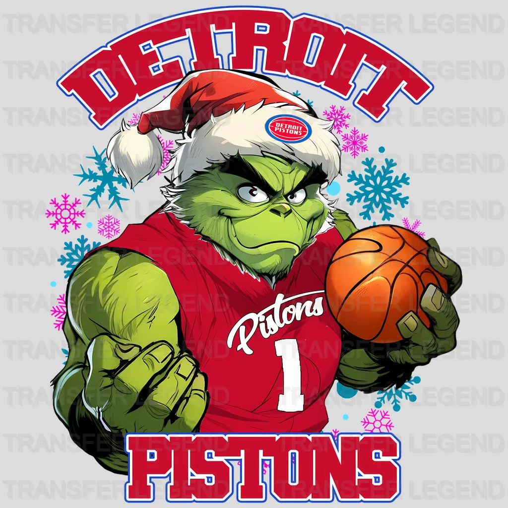 Detroit Pistons NBA Grinch Christmas Santa Hat Art - DTF Iron On Transfer