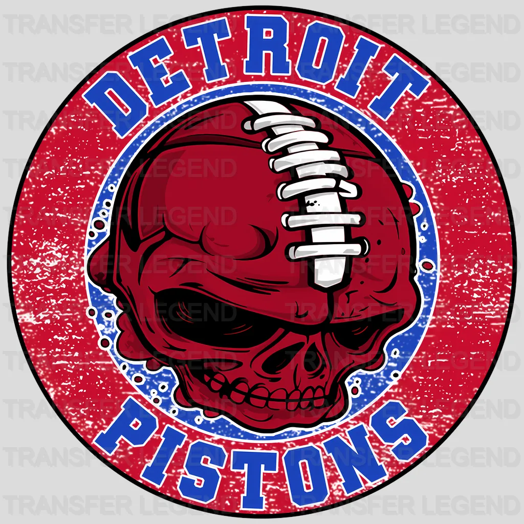 Detroit Pistons NBA Red Skull With Helmet Art - DTF Iron On Transfer
