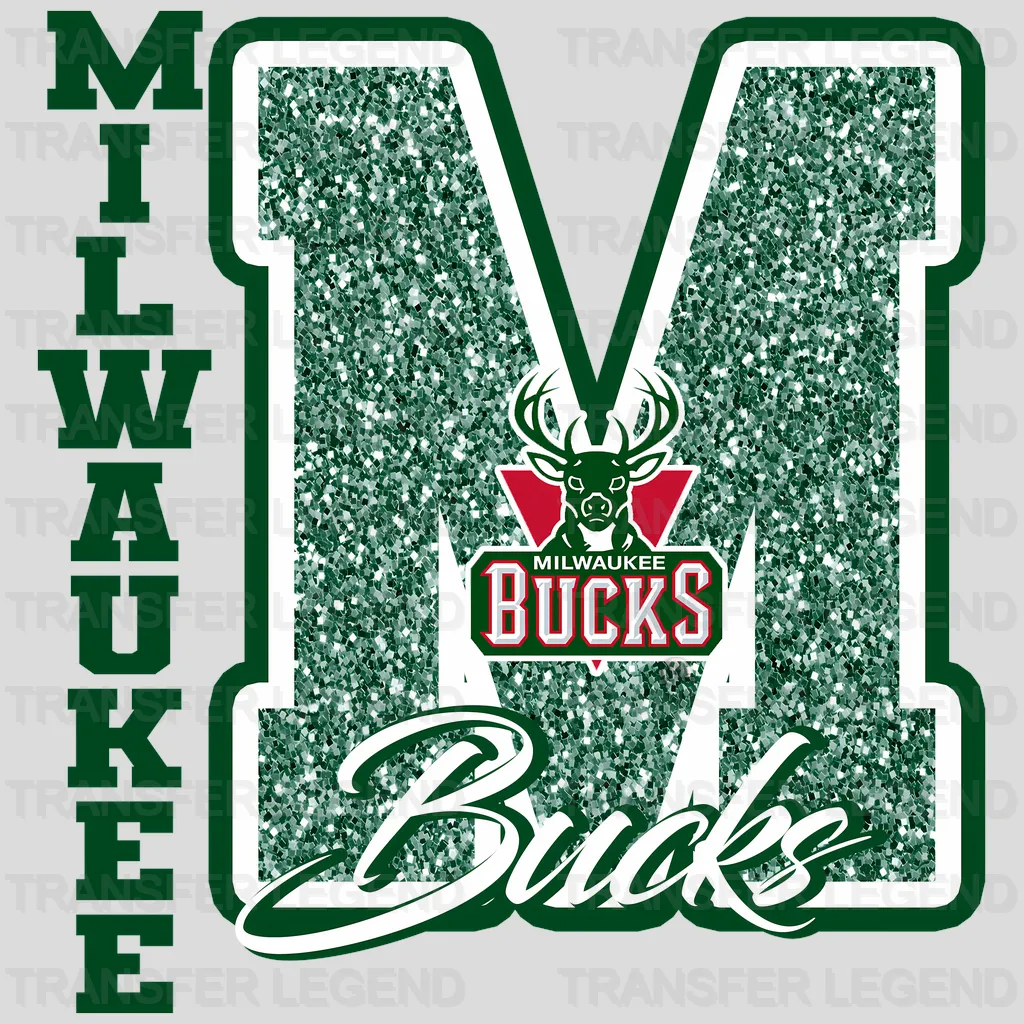 Milwaukee Bucks NBA Glitter Chenille Letter M Logo - DTF Iron On Transfer