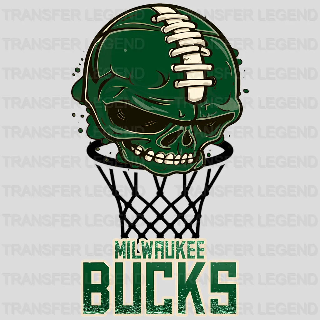 Milwaukee Bucks NBA Green Skull Biting Rim Art - DTF Iron On Transfer