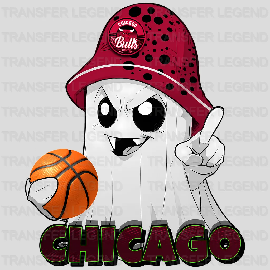 Chicago Bulls NBA Cute Ghost With Hat & Halloween - DTF Iron On Transfer