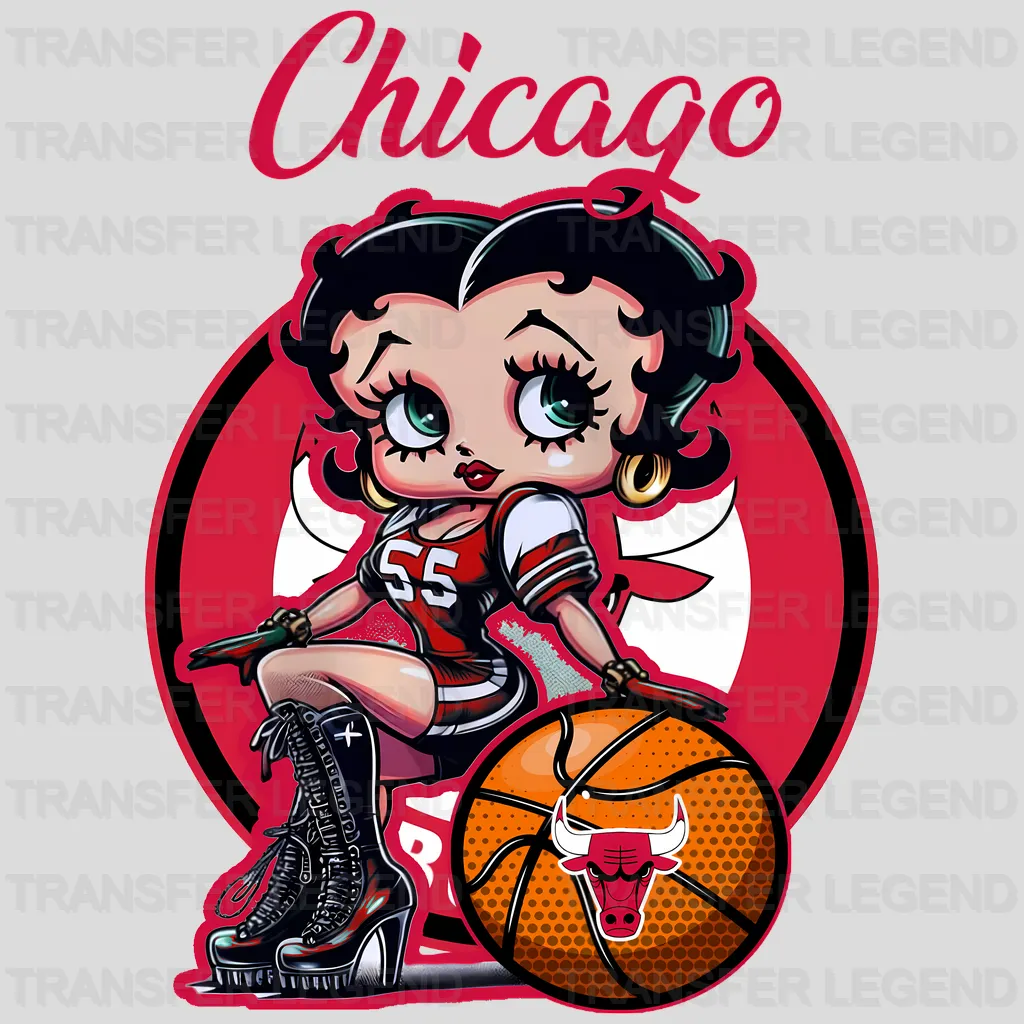 Chicago Bulls NBA Cute Cartoon Girl Sitting On V1 - DTF Iron On Transfer