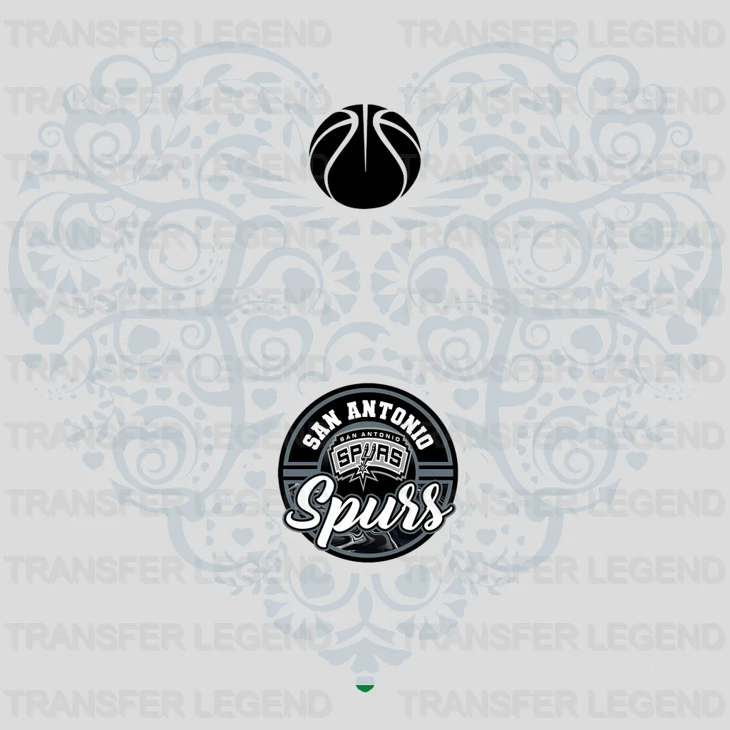 San Antonio Spurs NBA Floral Pattern Heart Shape - DTF Iron On Transfer