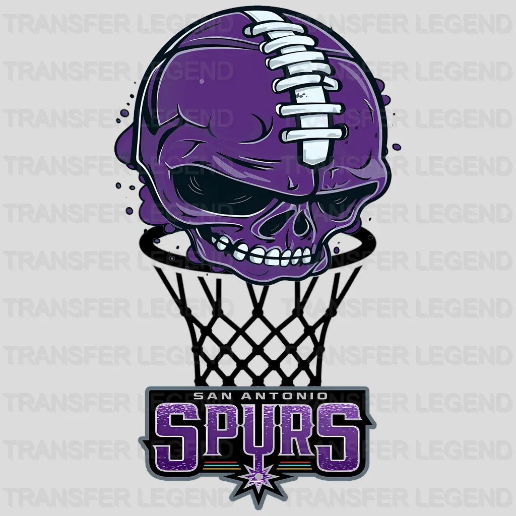 San Antonio Spurs NBA Purple Skull Biting Rim Art - DTF Iron On Transfer