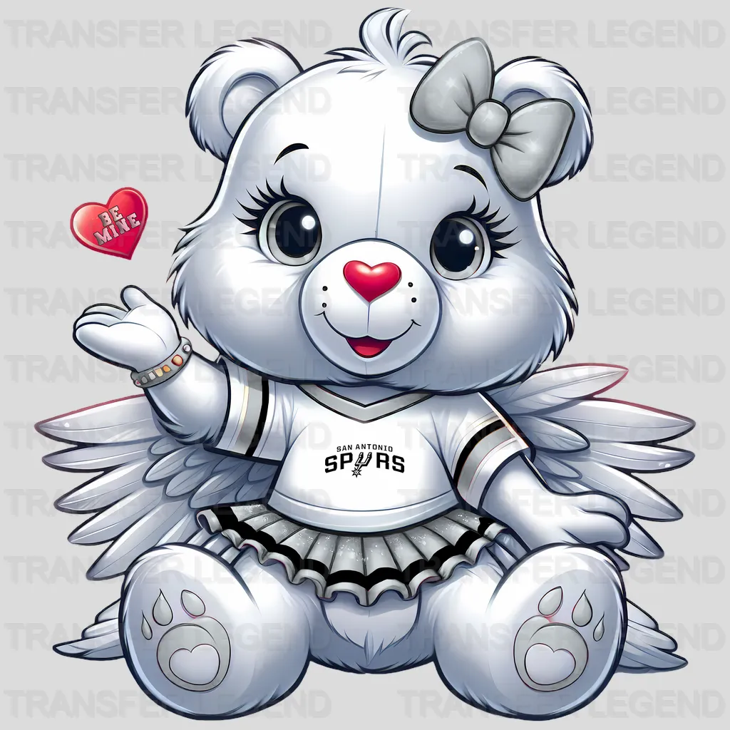 San Antonio Spurs NBA Cute Care Bear Mascot Grey & Black - DTF Iron On Transfer