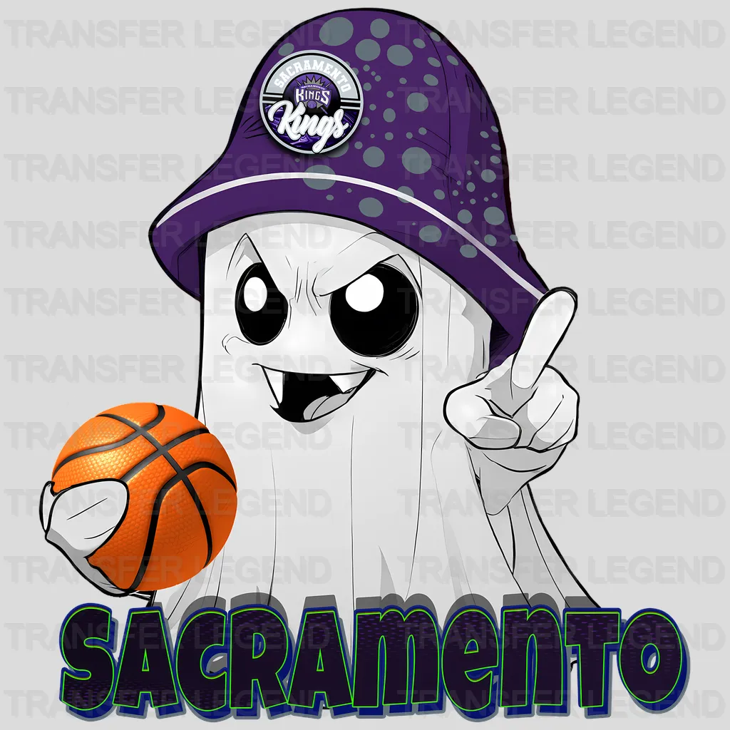 Sacramento Kings NBA Cute Ghost With Hat & Halloween - DTF Iron On Transfer