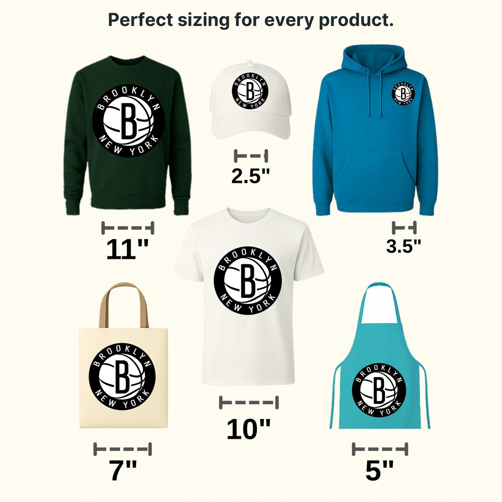 Brooklyn Nets Circle Logo “BROOKLYN NEW YORK” with B Basketball NBA Design - DTF Heat Transfer