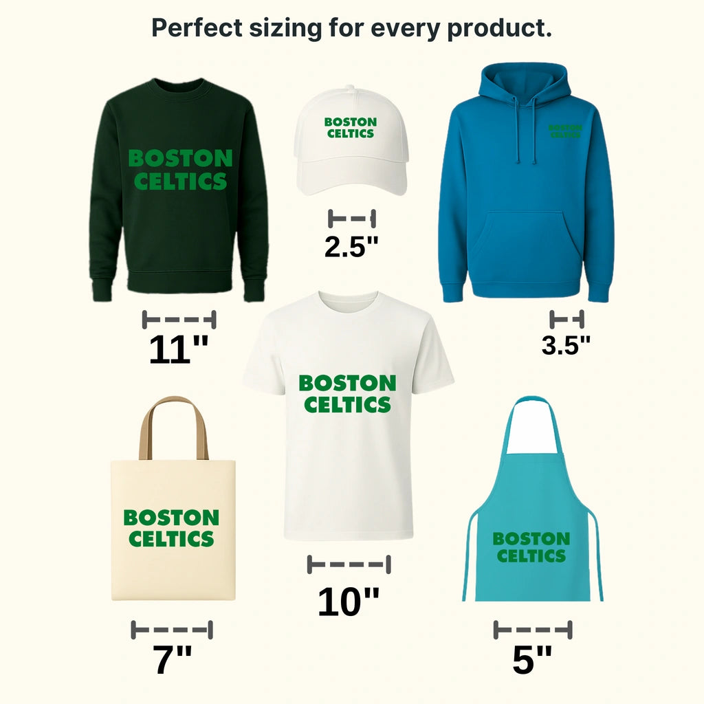 Boston Celtics Stacked “BOSTON CELTICS” Block Wordmark NBA Design - DTF Heat Transfer