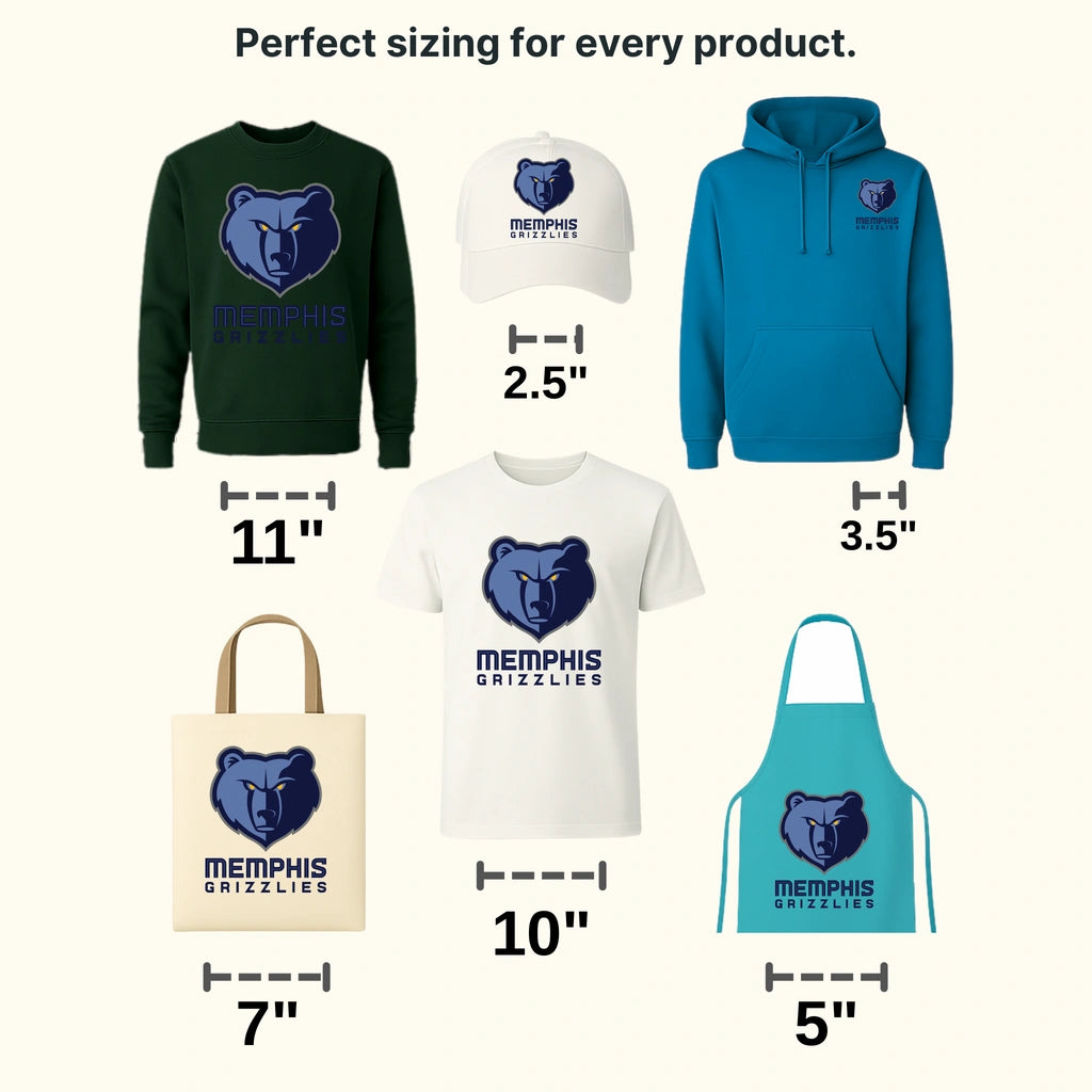 Memphis Grizzlies Bear Head with Stacked Wordmark NBA Design - DTF Heat Transfer