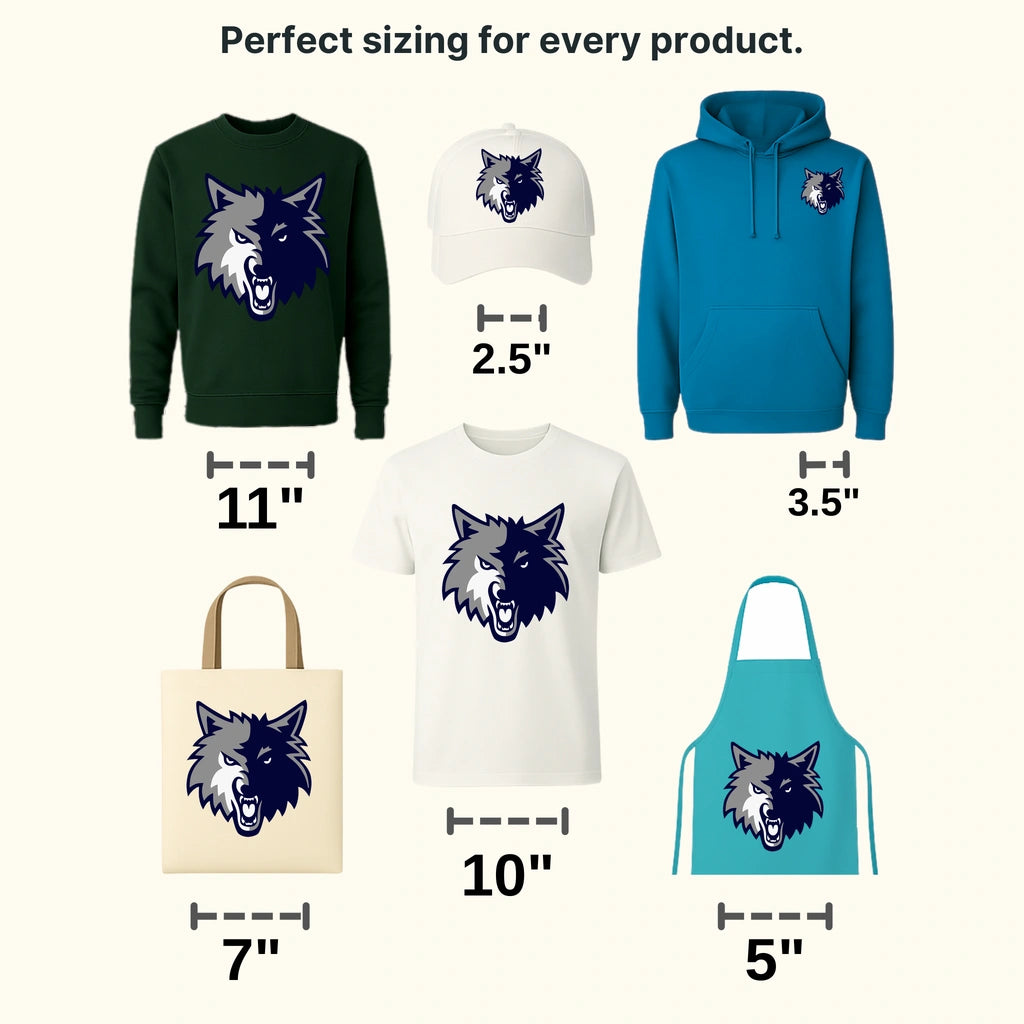 Minnesota Timberwolves Split-Face Wolf Head Navy Alternate NBA Design - DTF Heat Transfer