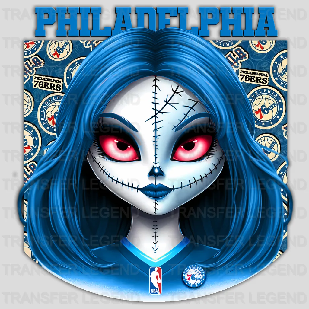 Philadelphia 76ers NBA Gothic Girl Illustration - DTF Iron On Transfer