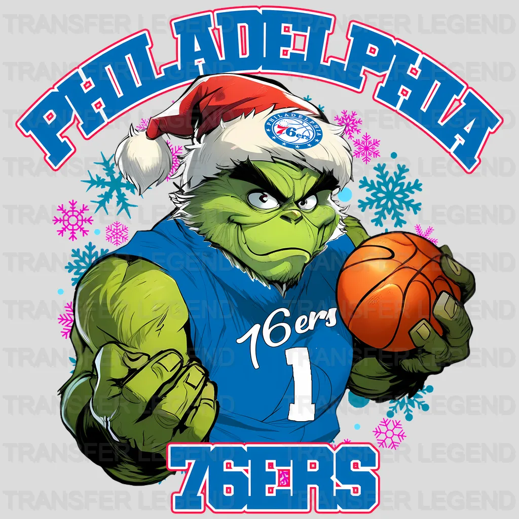 Philadelphia 76ers NBA Grinch Christmas Santa Hat Art - DTF Iron On Transfer