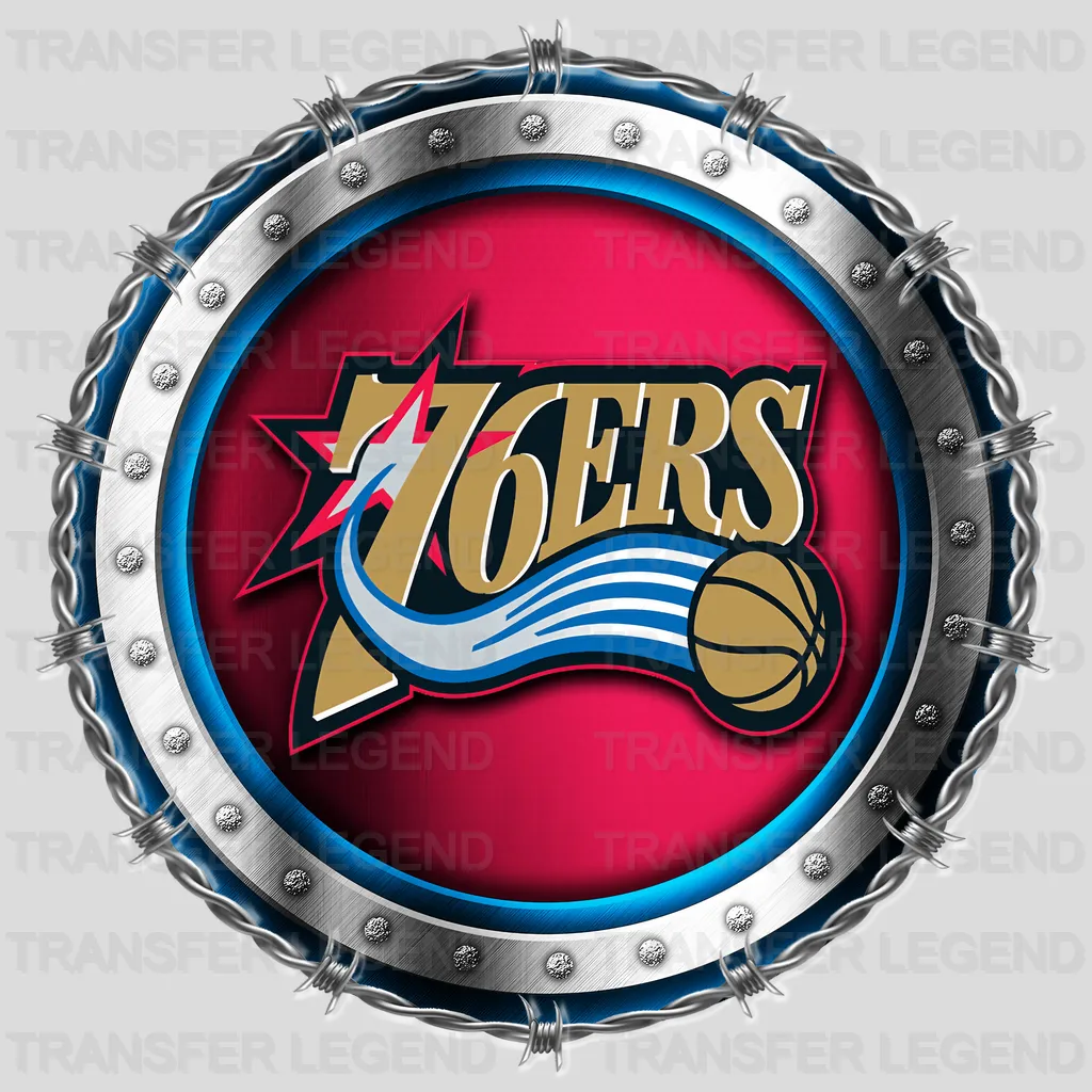 Philadelphia 76ers NBA Chrome Metal Circle Badge 3D - DTF Iron On Transfer