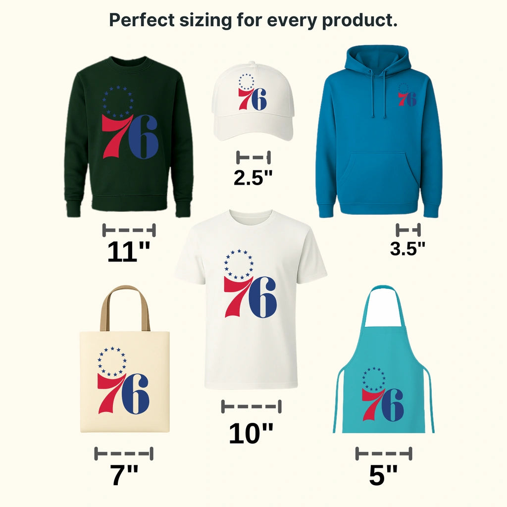 Philadelphia 76ers 76 with Thirteen Stars Crest NBA Design - DTF Heat Transfer