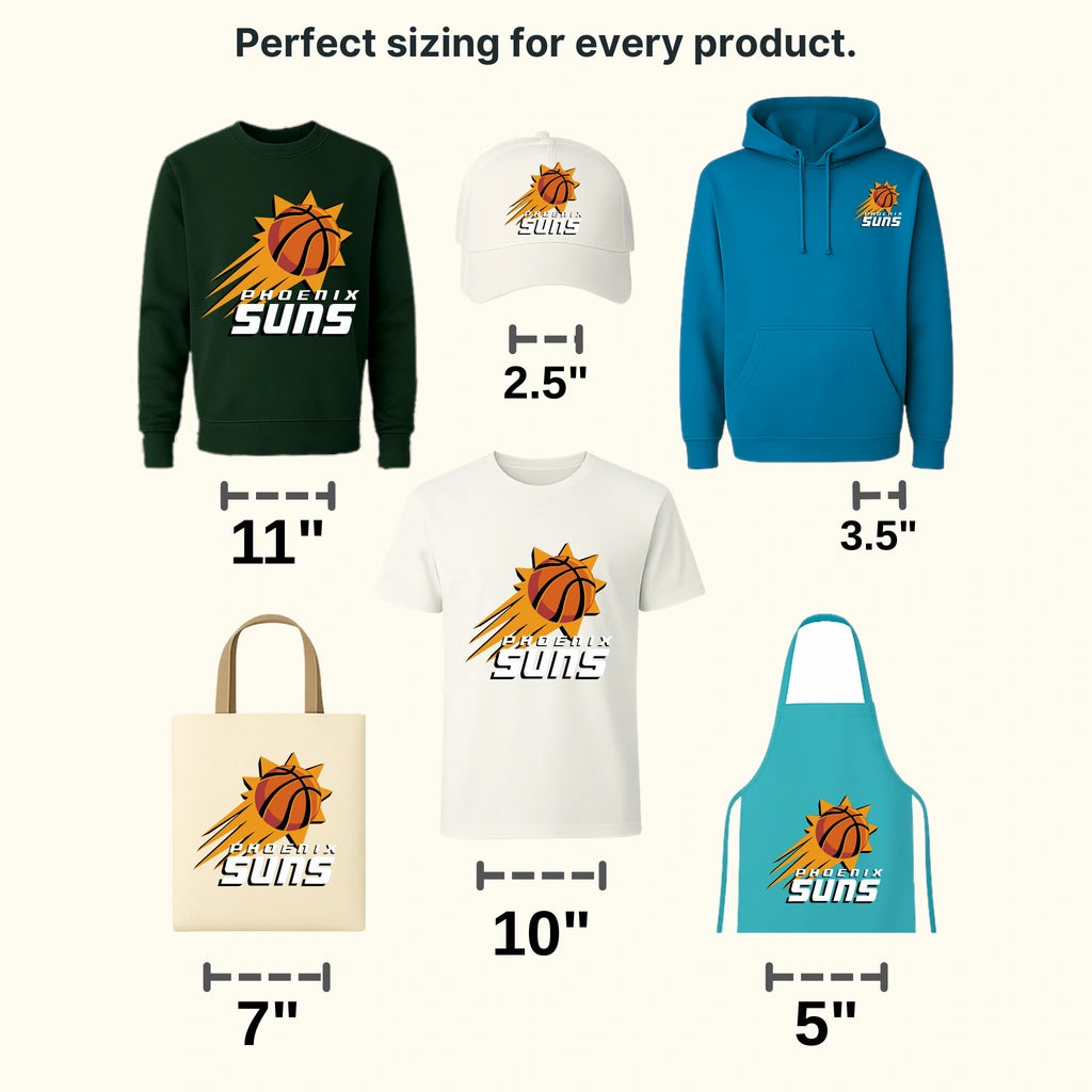 Phoenix Suns Big Sunburst Ball over Bold PHOENIX SUNS Wordmark NBA Design - DTF Heat Transfer