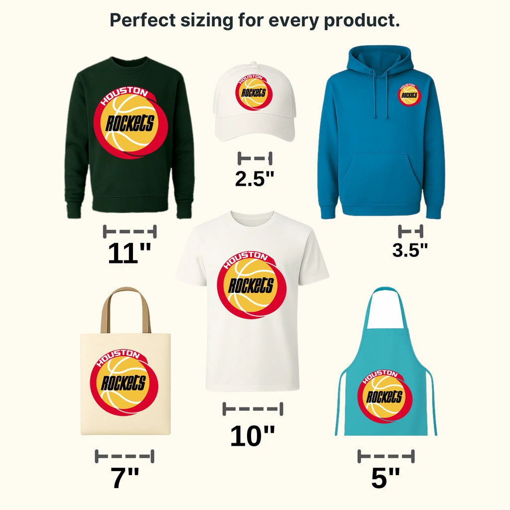 Houston Rockets Basketball Roundel with Rockets Script NBA Design - DTF Heat Transfer