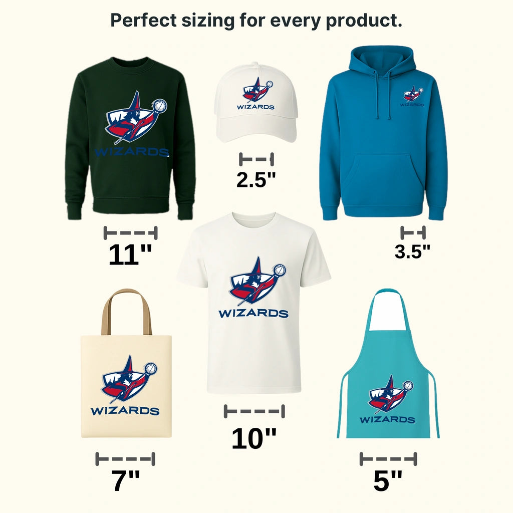 Washington Wizards Wizard Mascot Wand Logo with Wordmark NBA Design - DTF Heat Transfer