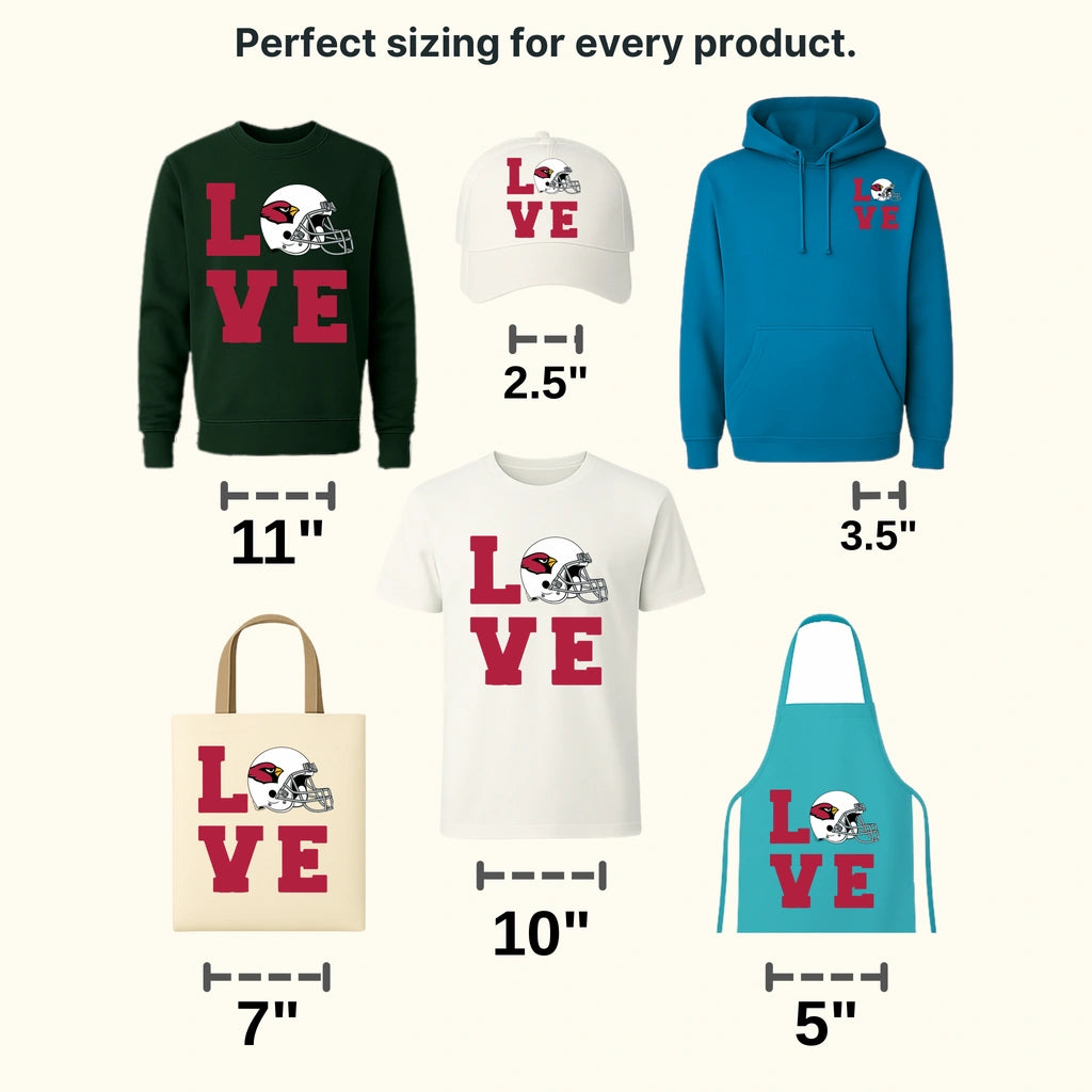 Arizona Cardinals Love Letters with Helmet NFL Design - DTF Heat Transfer
