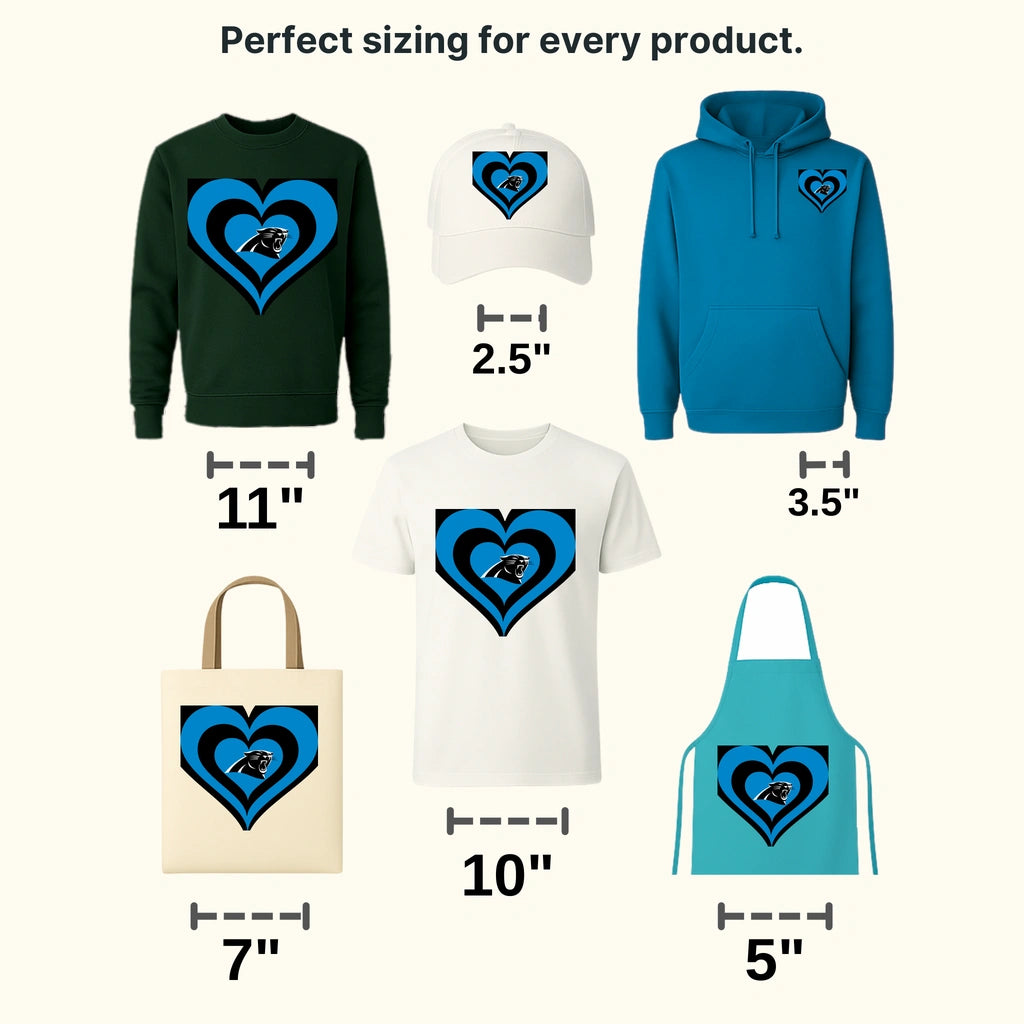 Carolina Panthers Heart Outline & Logo NFL Design - DTF Heat Transfer