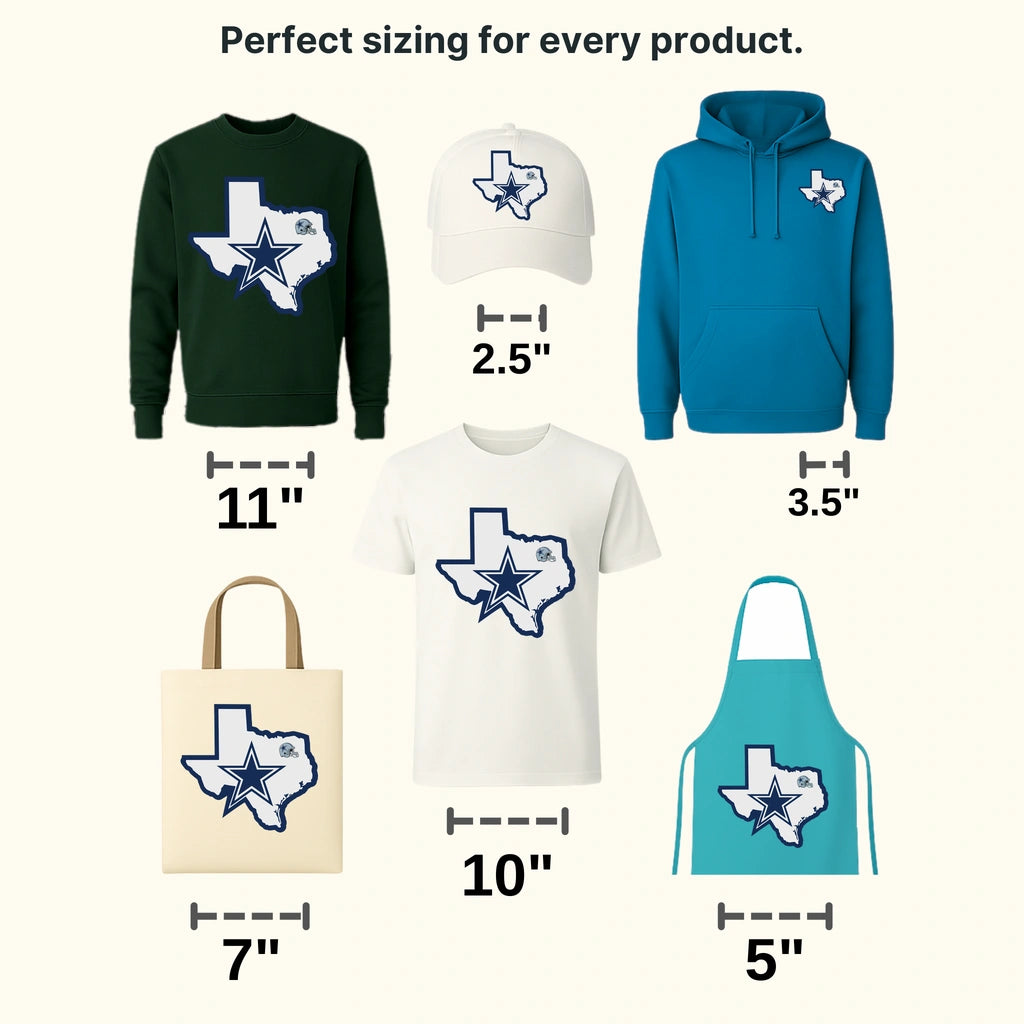 Dallas Cowboys Texas State Outline NFL Design - DTF Heat Transfer