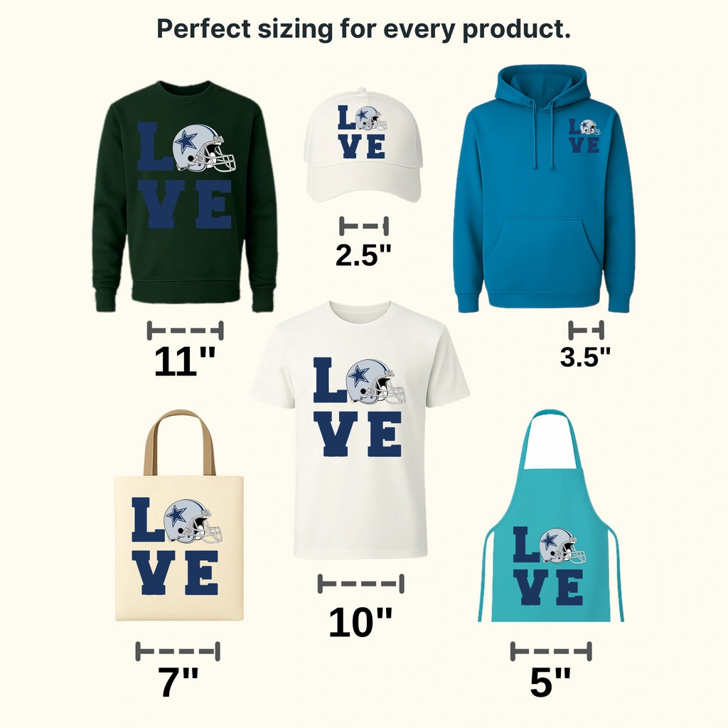 Dallas Cowboys LOVE Vertical Wordmark with Helmet NFL Design - DTF Heat Transfer