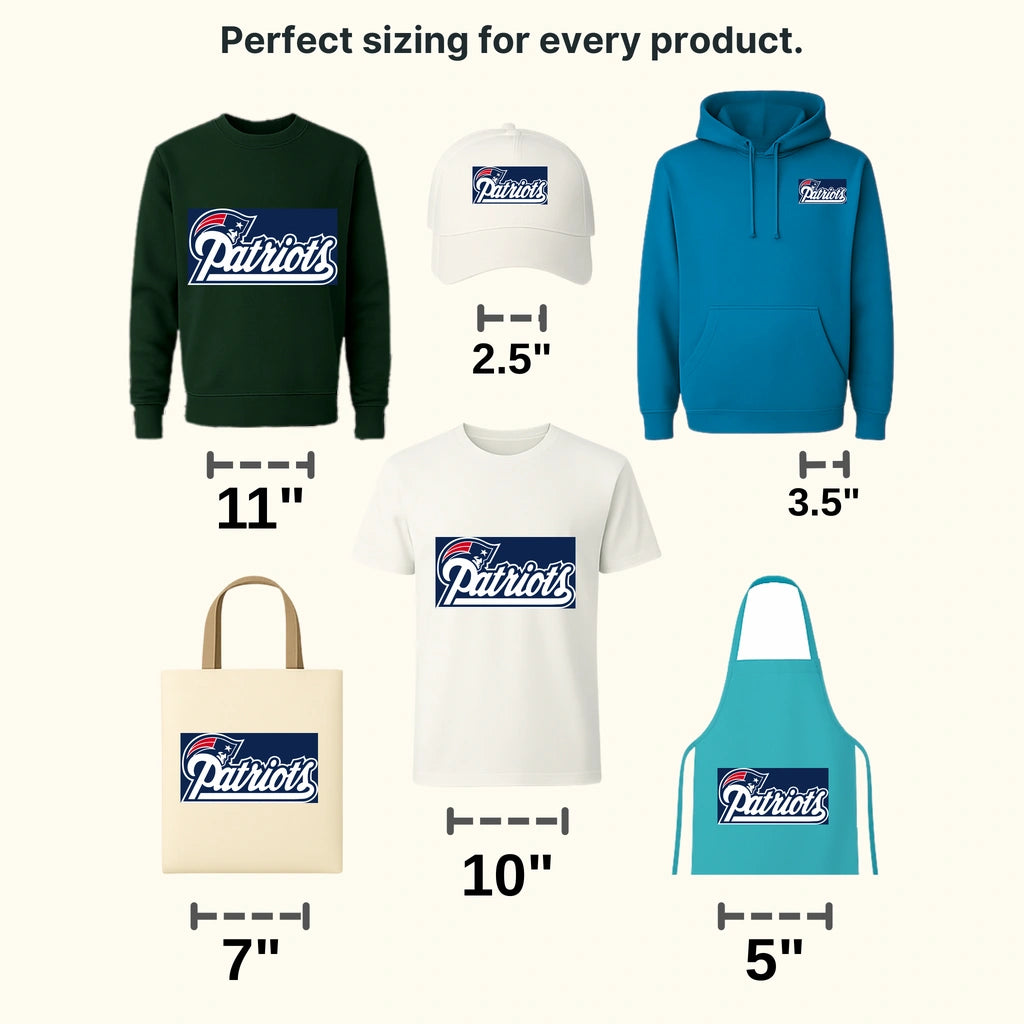 New England Patriots retro script logo overlay on head shape, NFL design - DTF Heat Transfer