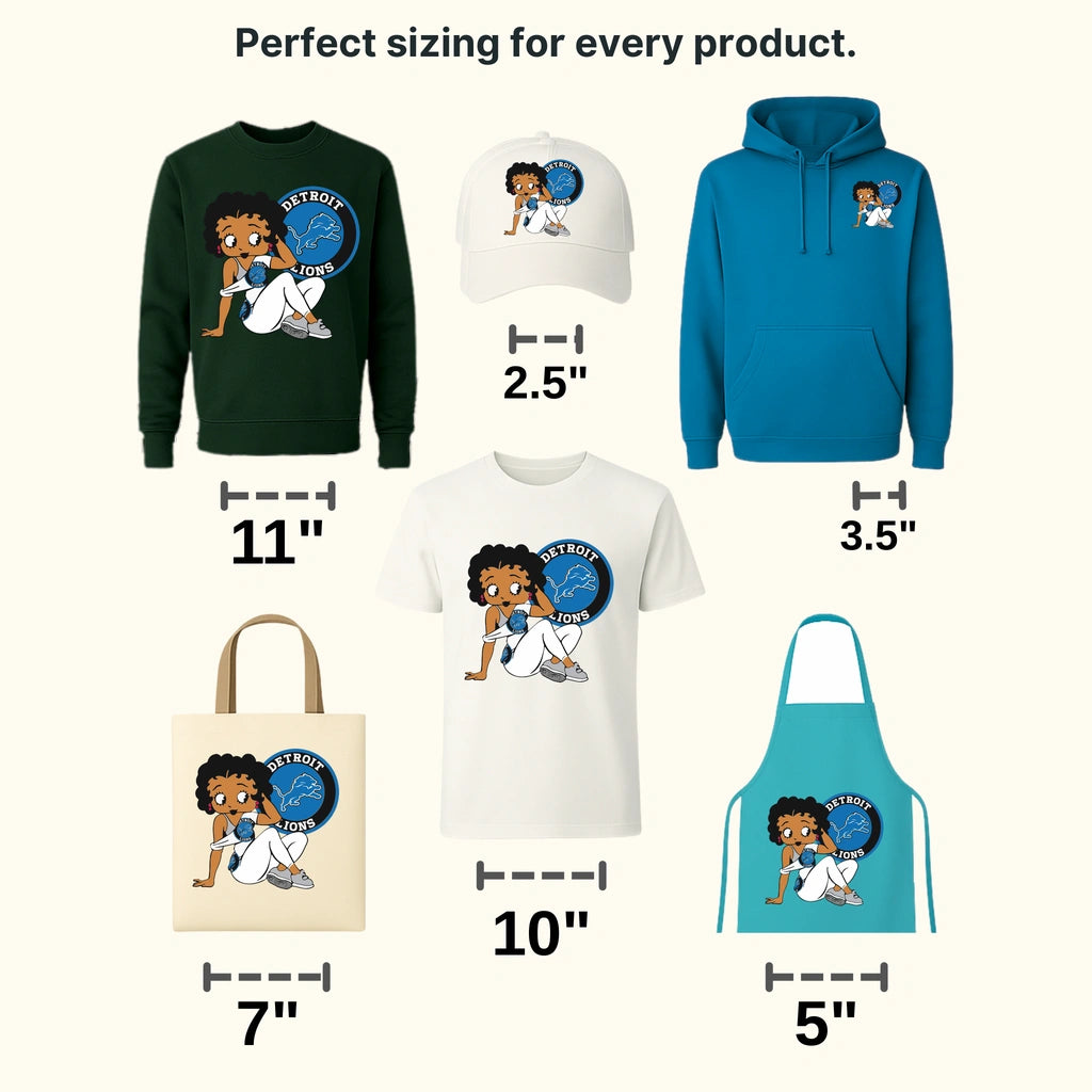 Detroit Lions Pin‑up Girl Sitting with Crest NFL Design - DTF Heat Transfer