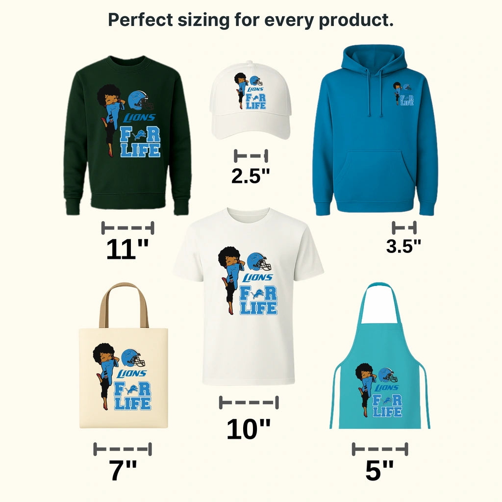 Detroit Lions For Life Vertical Wordmark NFL Design - DTF Heat Transfer