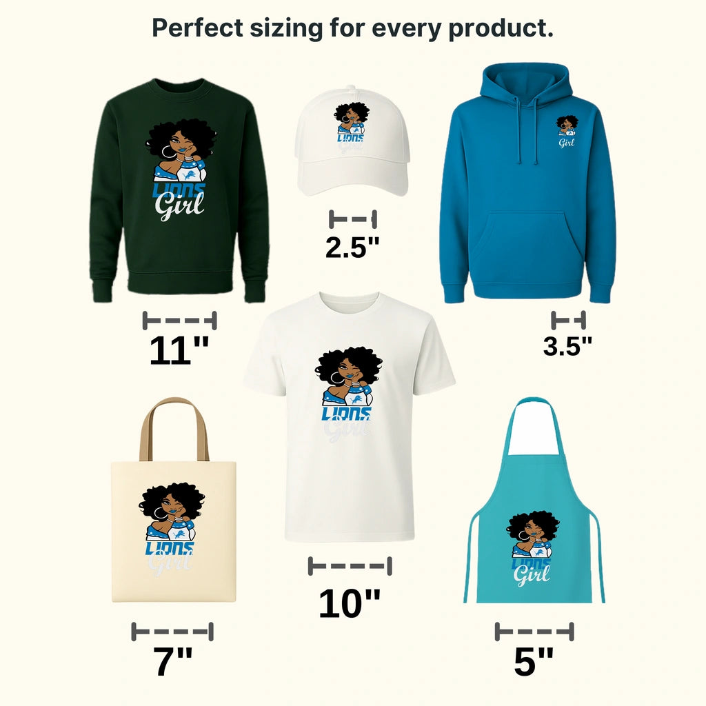 Detroit Lions Lions Girl Character Illustration NFL Design - DTF Heat Transfer