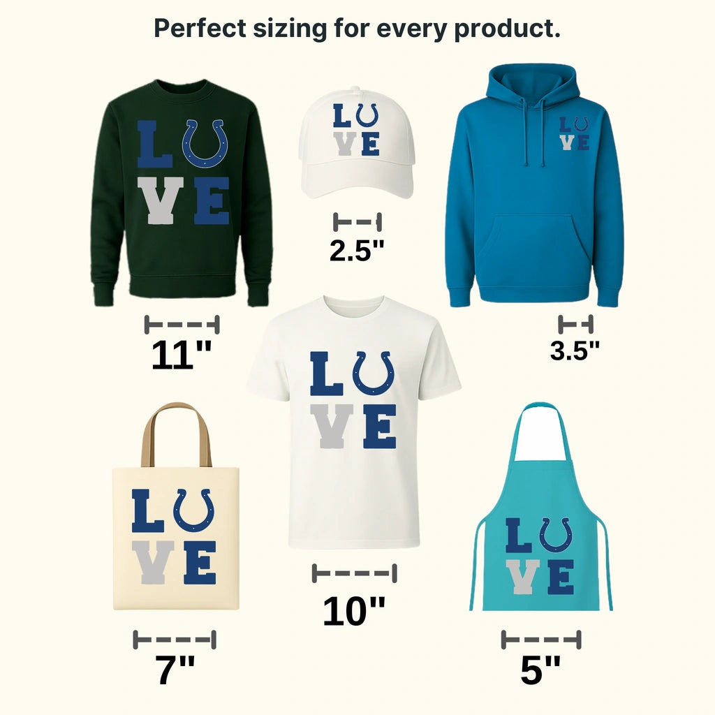 Indianapolis Colts LOVE Vertical Wordmark with Horseshoe NFL Design - DTF Heat Transfer