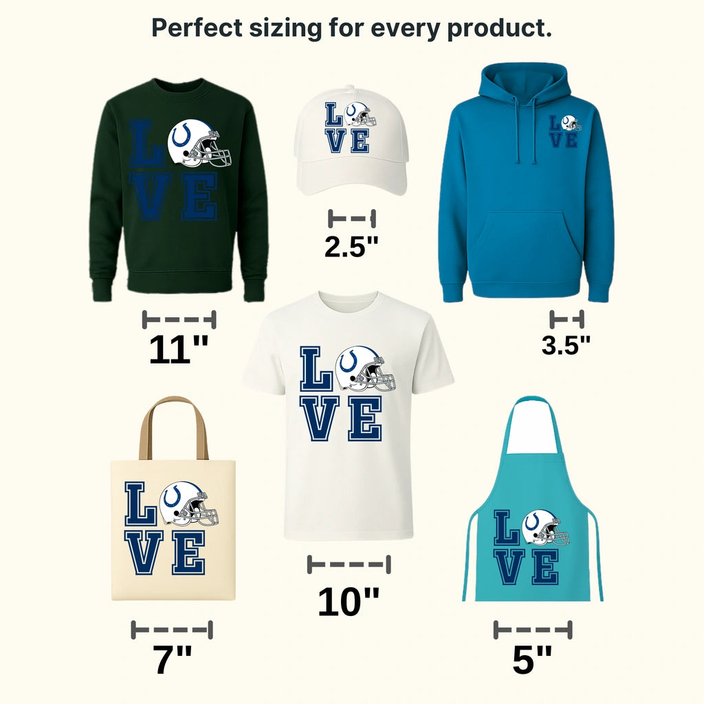 Indianapolis Colts LOVE Vertical Wordmark with Helmet NFL Design - DTF Heat Transfer