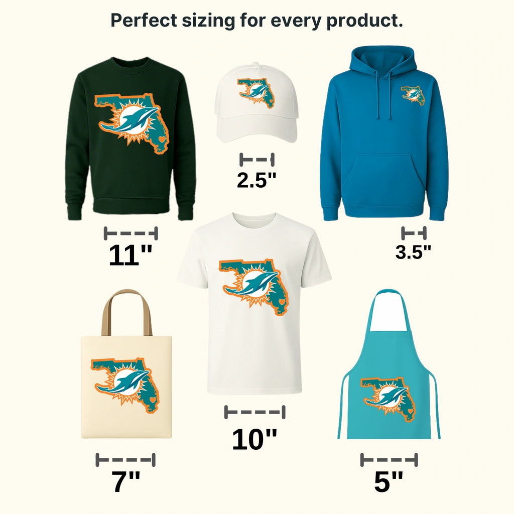 Miami Dolphins Florida State Outline Head Logo NFL Design - DTF Heat Transfer