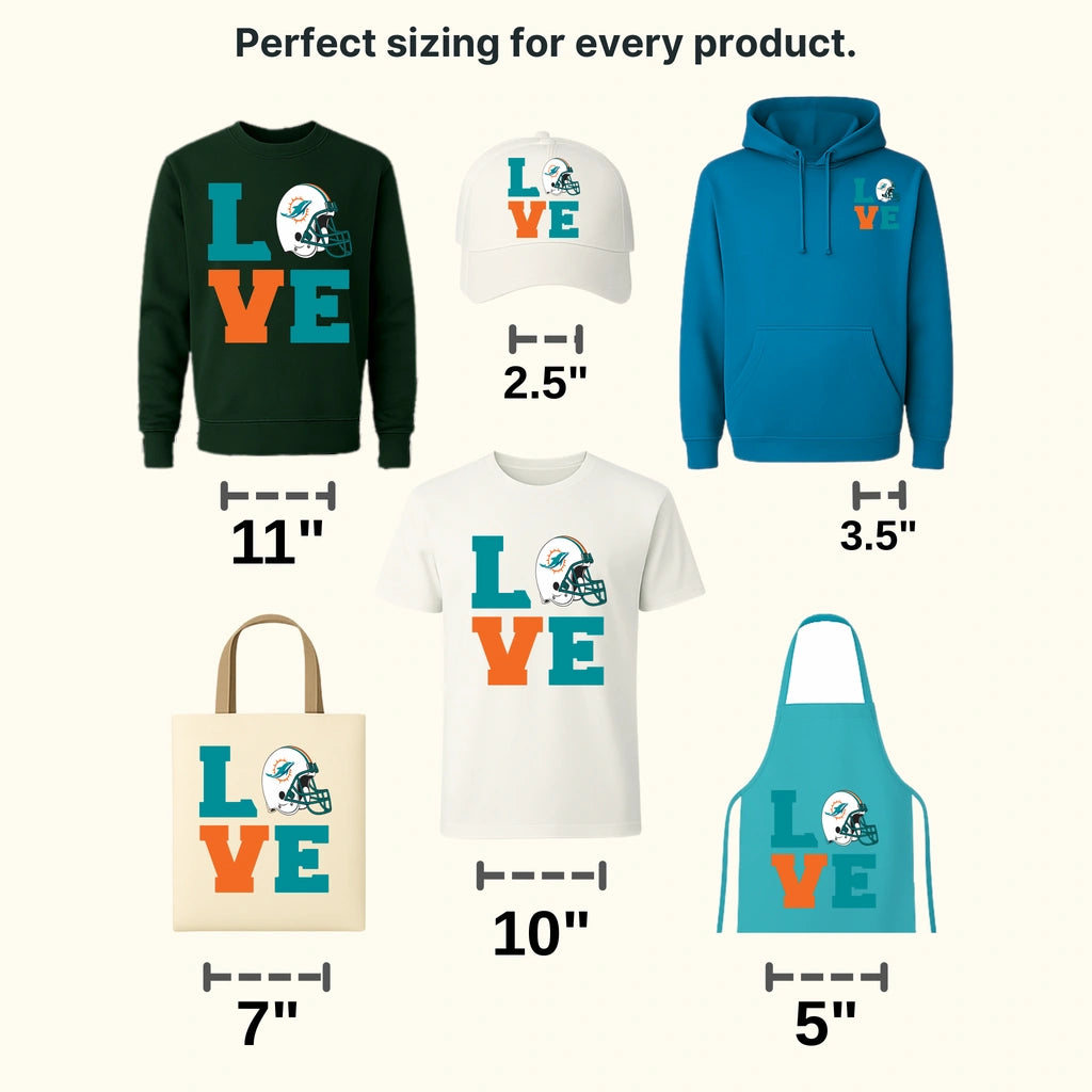 Miami Dolphins LIVE LOVE Football Wordmark NFL Design - DTF Heat Transfer