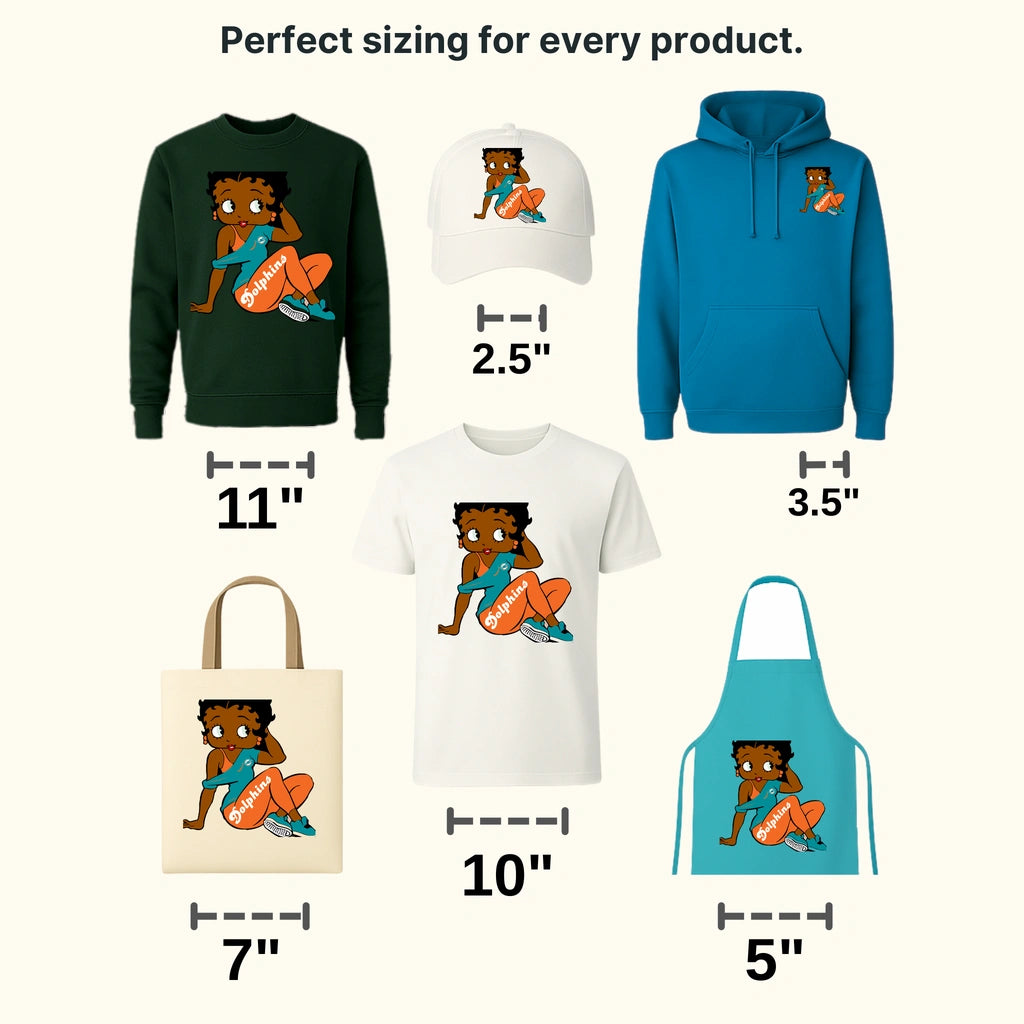 Miami Dolphins Pin-up Girl Sitting Illustration NFL Design - DTF Heat Transfer