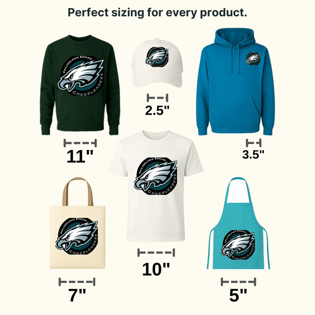 Philadelphia Eagles eagle head with ‘CHEERLEADERS’ text, NFL design - DTF Heat Transfer