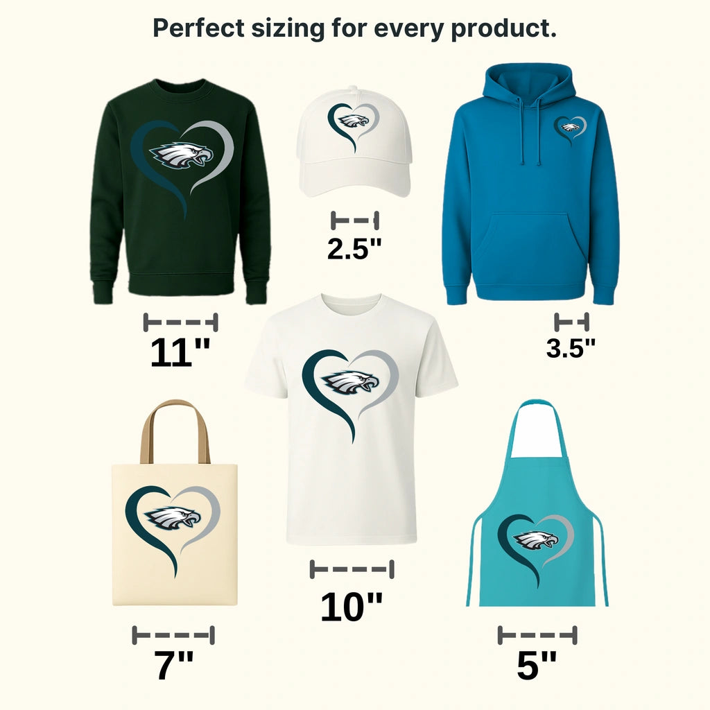 Philadelphia Eagles heart‑shaped frame with eagle head, NFL design - DTF Heat Transfer