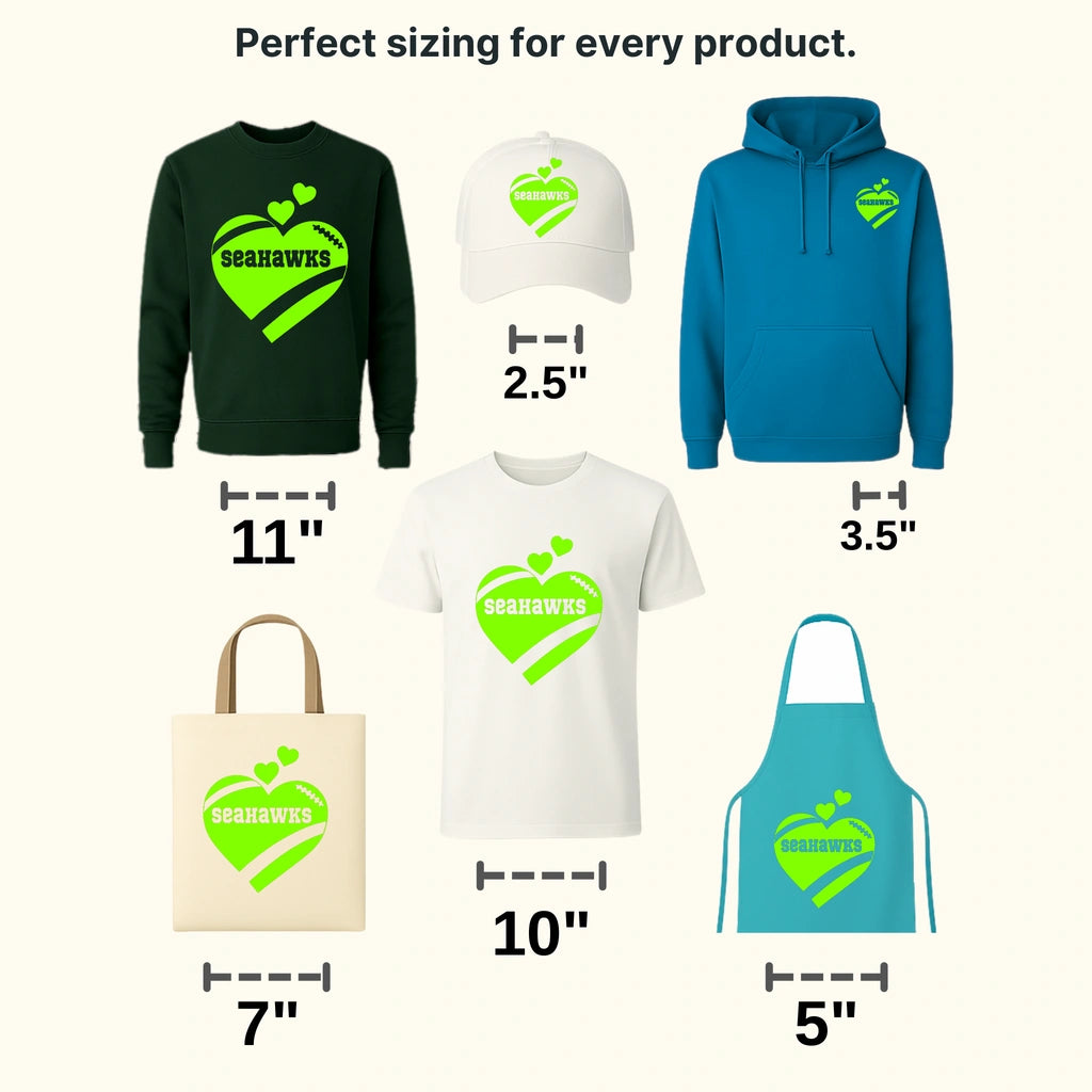 Seattle Seahawks Neon Heart Football Wordmark NFL Design - DTF Heat Transfer