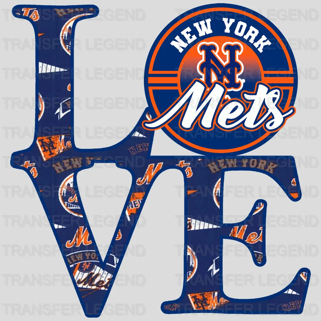 New York Mets MLB Distressed Flag Heart Shape - DTF Iron On Transfer