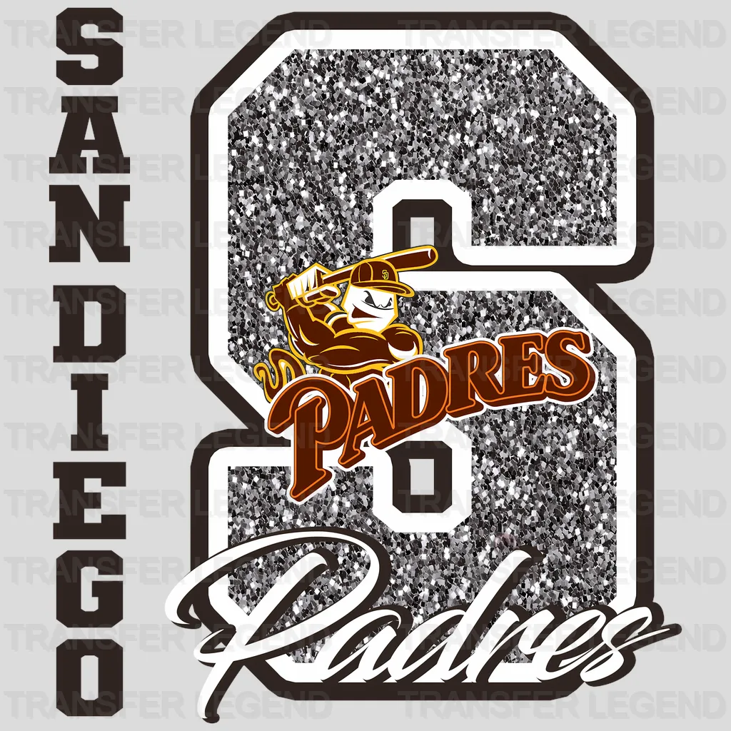 San Diego Padres MLB Glitter Chenille Sd Logo - DTF Iron On Transfer