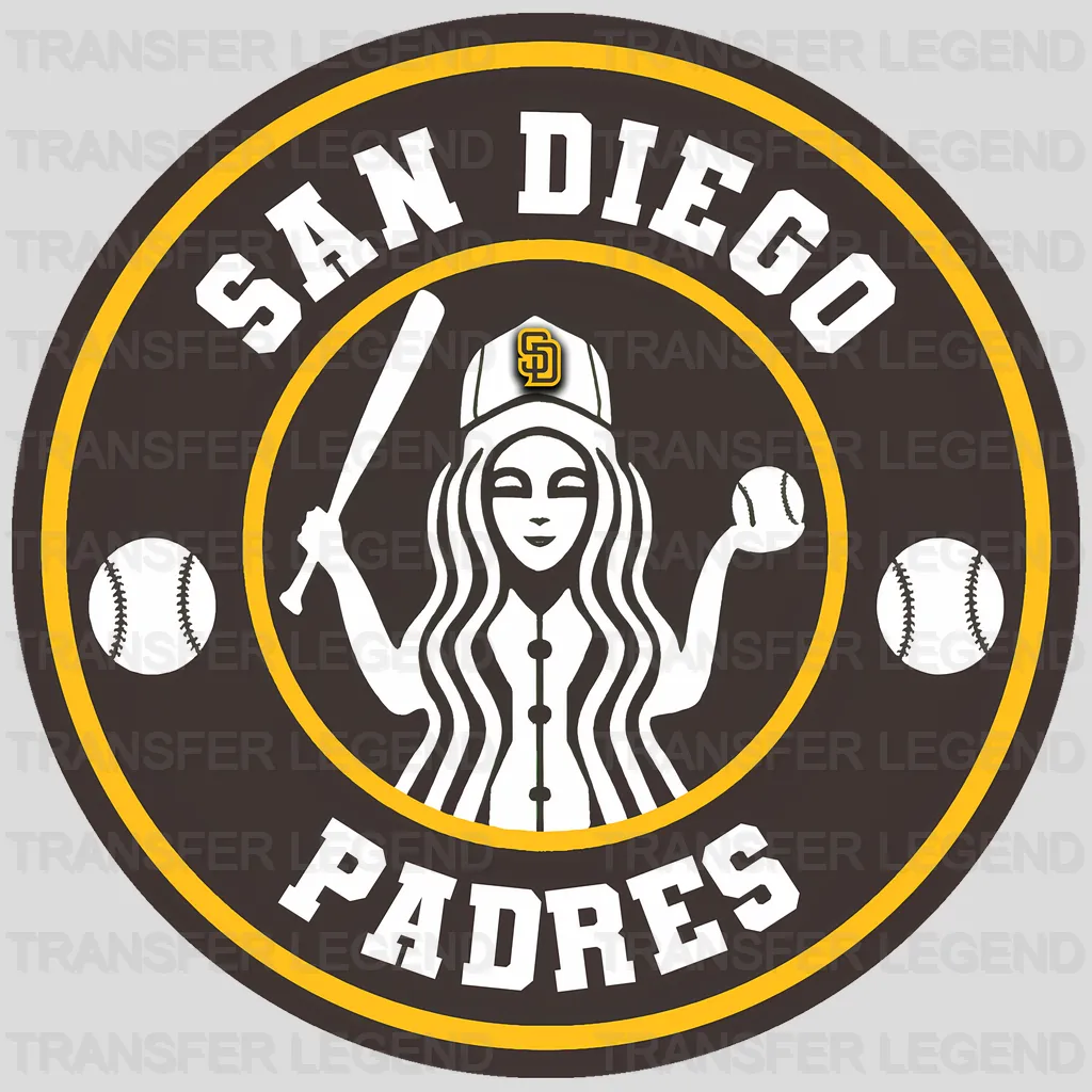 San Diego Padres MLB Circle Badge Girl Silhouette Logo - DTF Iron On Transfer