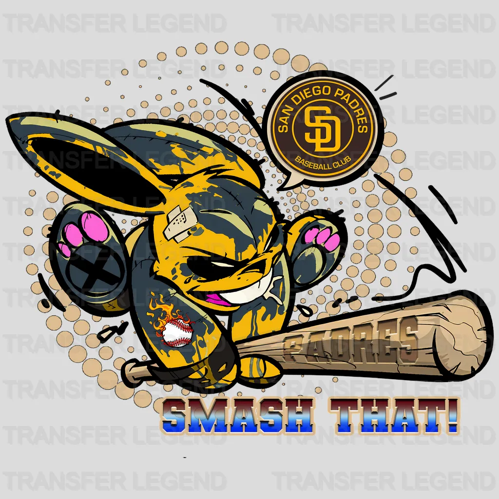 San Diego Padres MLB Cartoon Bunny Mascot Batting - DTF Iron On Transfer