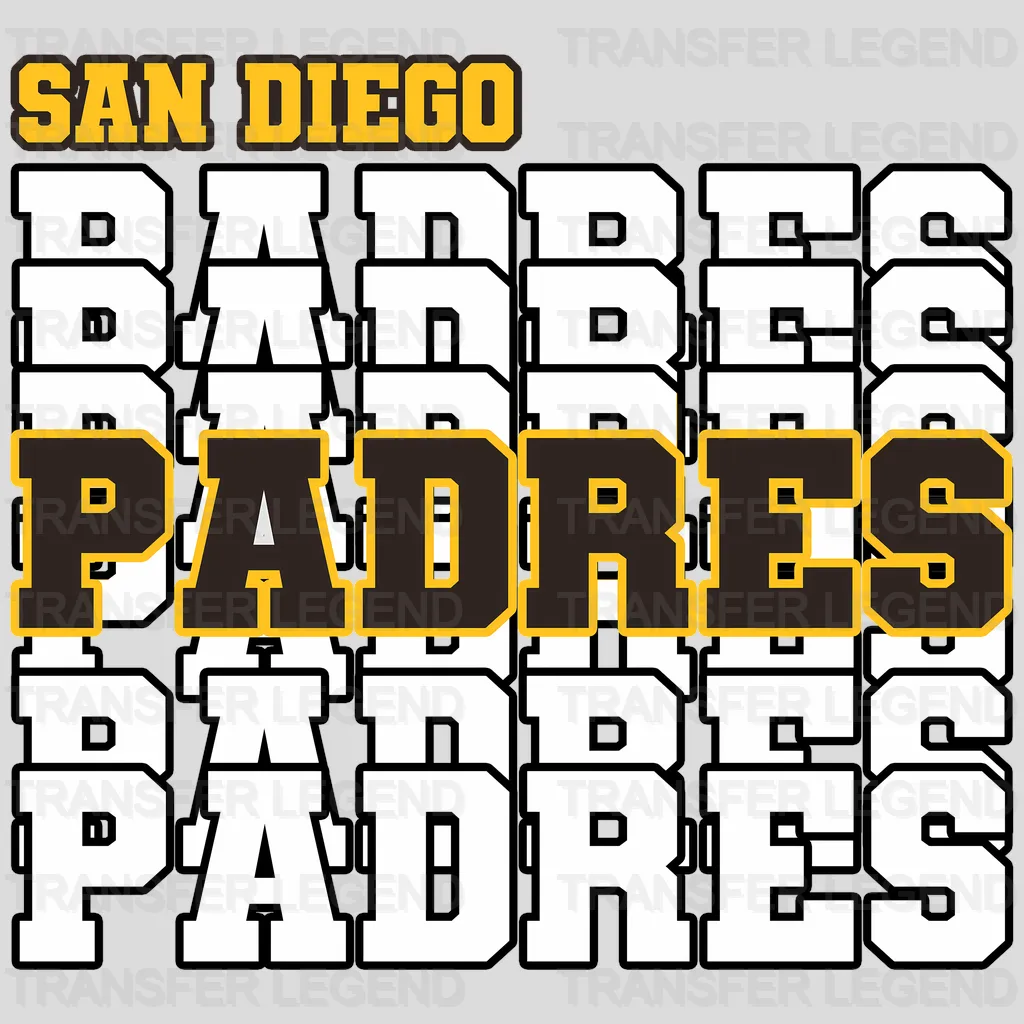 San Diego Padres MLB Repeated Text Pattern Block Logo - DTF Iron On Transfer